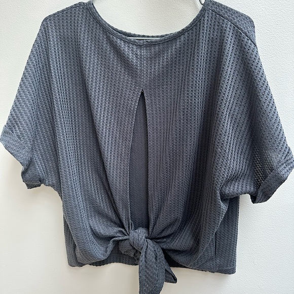 SHEIN Tie Back Waffle Knit Tee - Picture 3 of 6